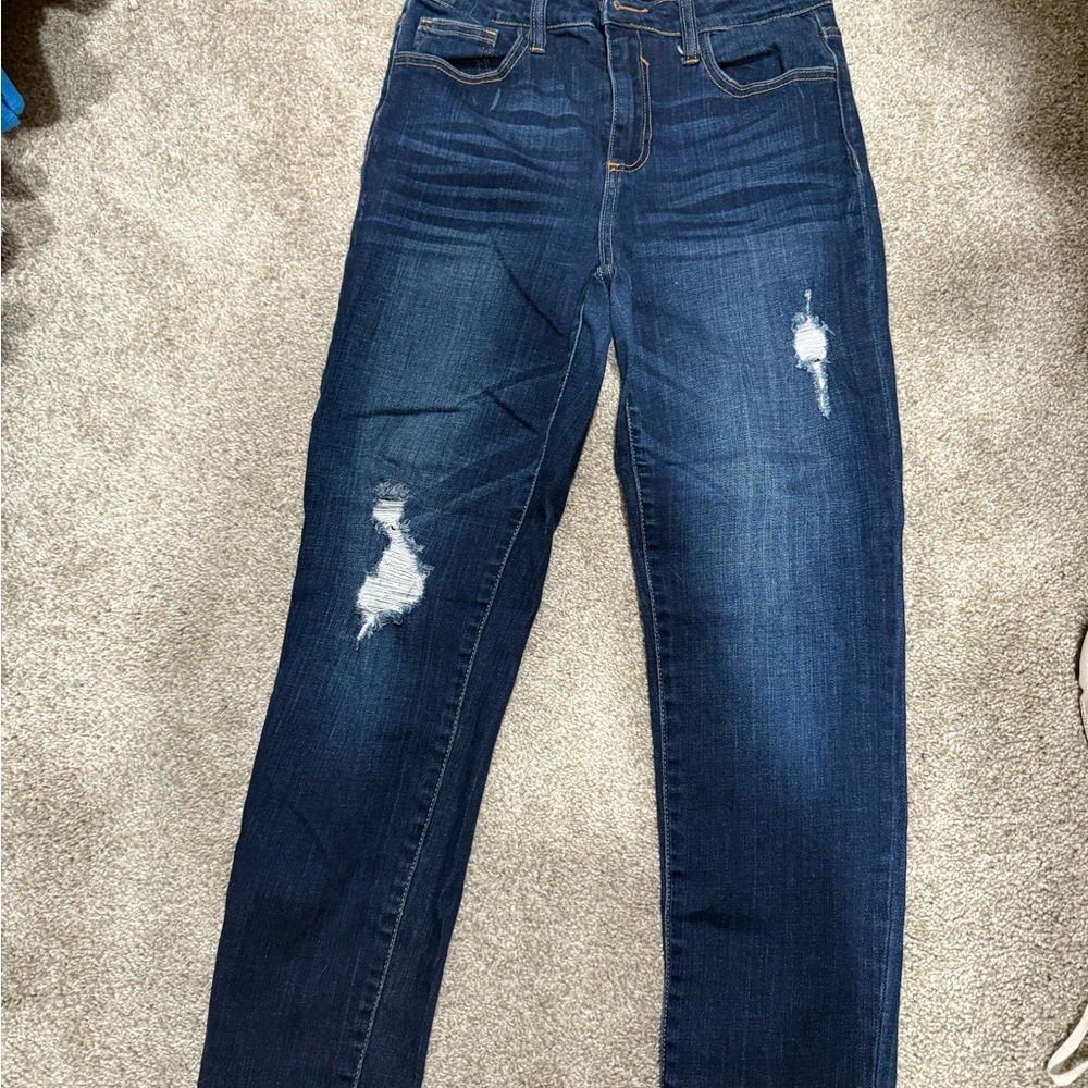 Cello Dark Blue Distressed Straight Leg Jeans